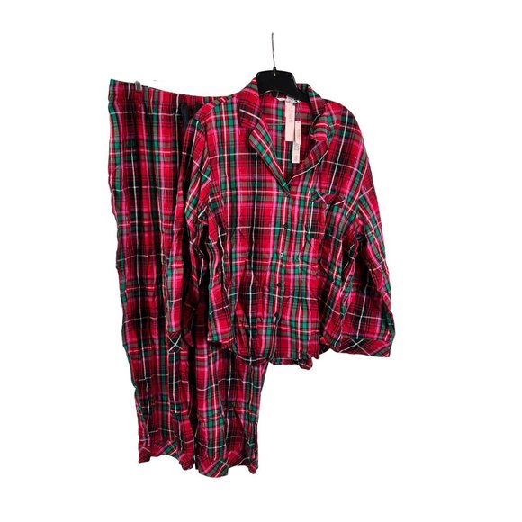 NWT Victoria Secret Plaid Pajama Set Long Sleeve Button Up Cotton Red XL - Picture 1 of 11